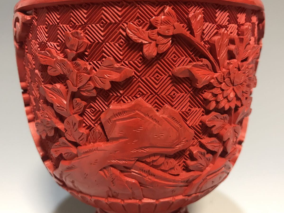 コレクター旧蔵品 堆朱花瓶 彫漆 細密彫刻 茶道具 時代物_画像5