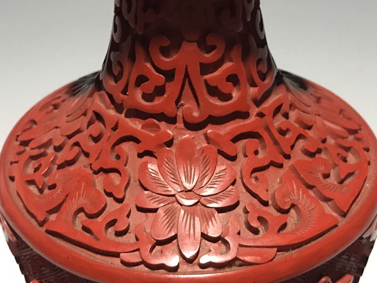コレクター旧蔵品 堆朱花瓶 彫漆 細密彫刻 茶道具 時代物_画像4