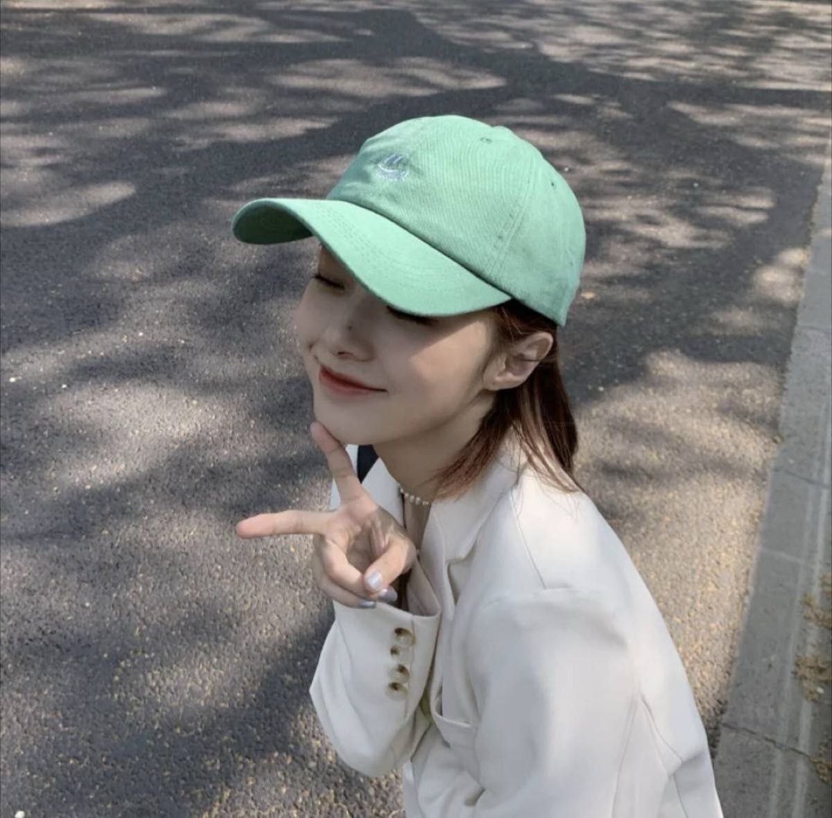 キャップ ロゴ スマイル レディース シンプル 韓国 グリーン 紫外線対策 帽子