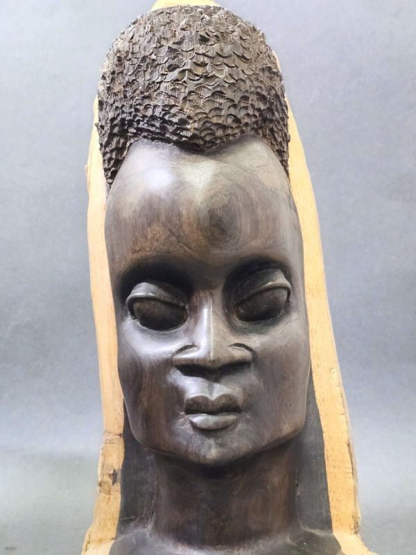 4-248-80 アフリカンアート マスク 木彫 彫刻 頭像2点まとめて★ アフリカ民芸 民族美術 プリミティブアート ヴィンテージ 置物の画像3