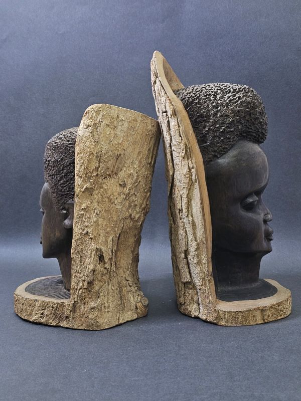 4-248-80　アフリカンアート マスク 木彫　彫刻　頭像2点まとめて★　アフリカ民芸 民族美術 プリミティブアート ヴィンテージ　置物_画像5
