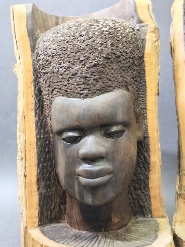 4-248-80 アフリカンアート マスク 木彫 彫刻 頭像2点まとめて★ アフリカ民芸 民族美術 プリミティブアート ヴィンテージ 置物の画像2