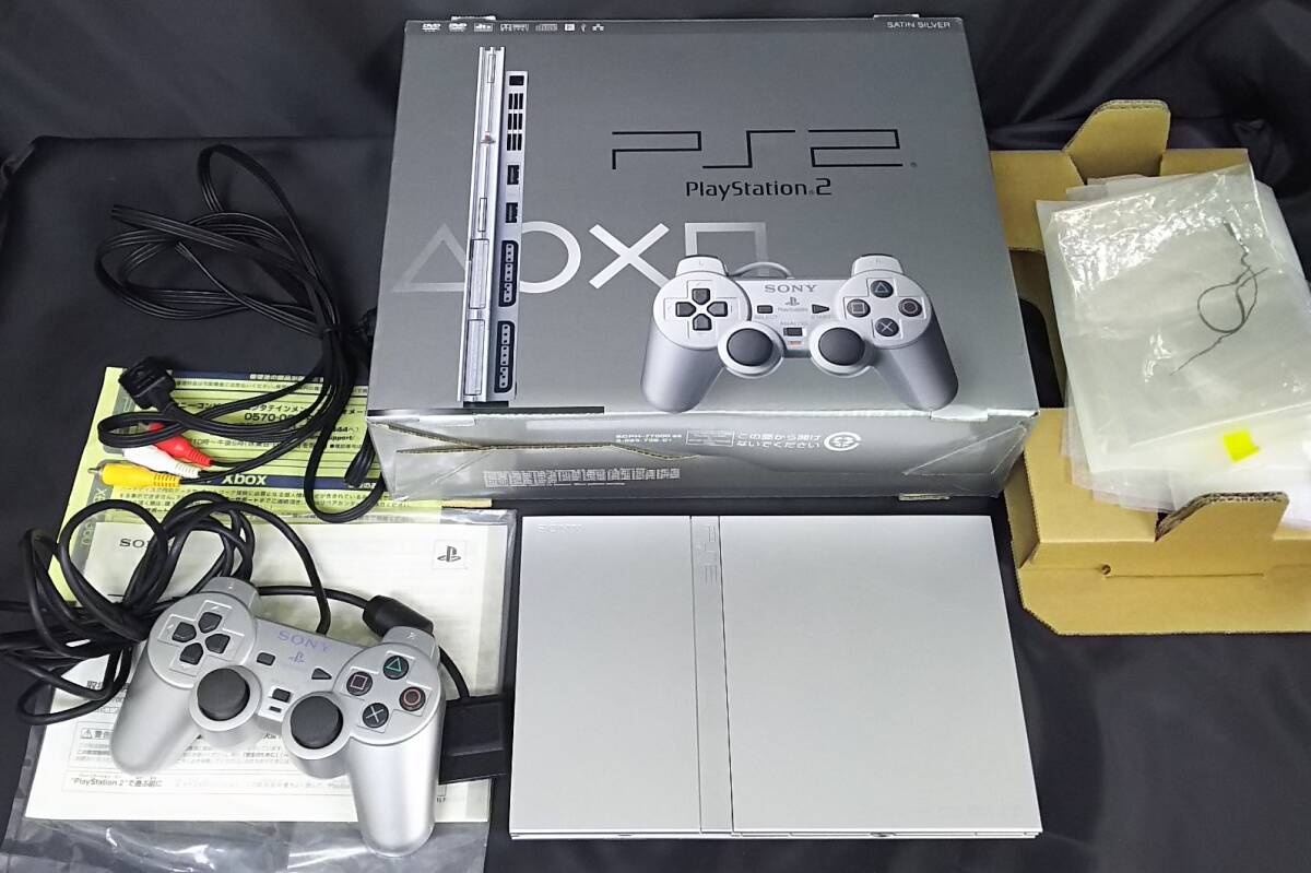 ジャンク SONY PlayStation2 PS2本体 コントローラー 元箱 薄型 SCPH-77000ss サテンシルバー プレステ2_画像1