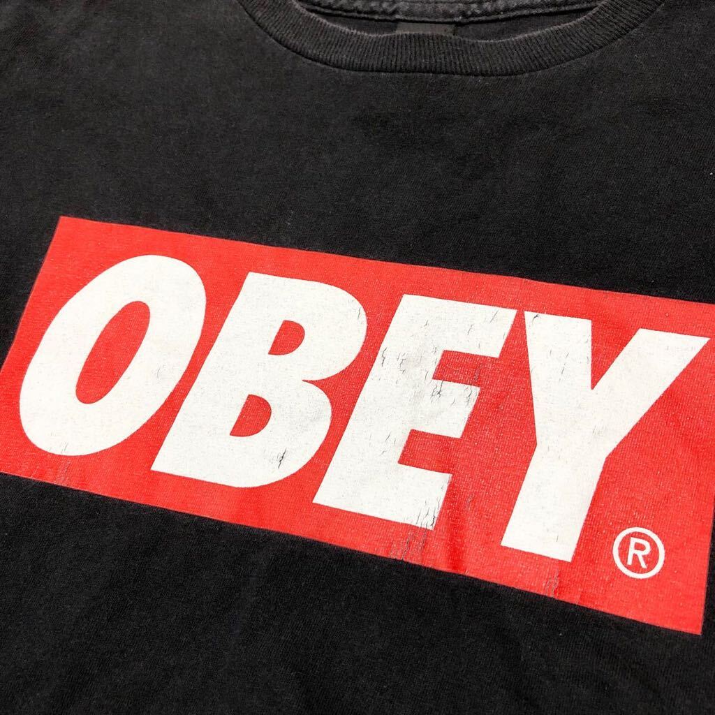 OBEY /オベイ /メンズM 半袖Tシャツ トップス ビッグロゴ プリントTシャツ ボックスロゴ 黒 アメカジ USA古着_画像4