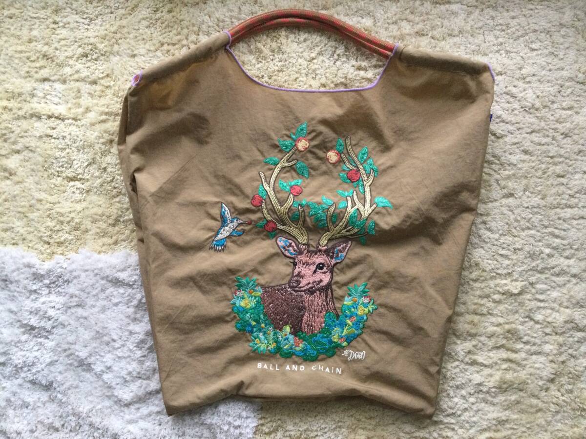 Ball&chin embroidery eko-bag deer pattern beige ball & chain 