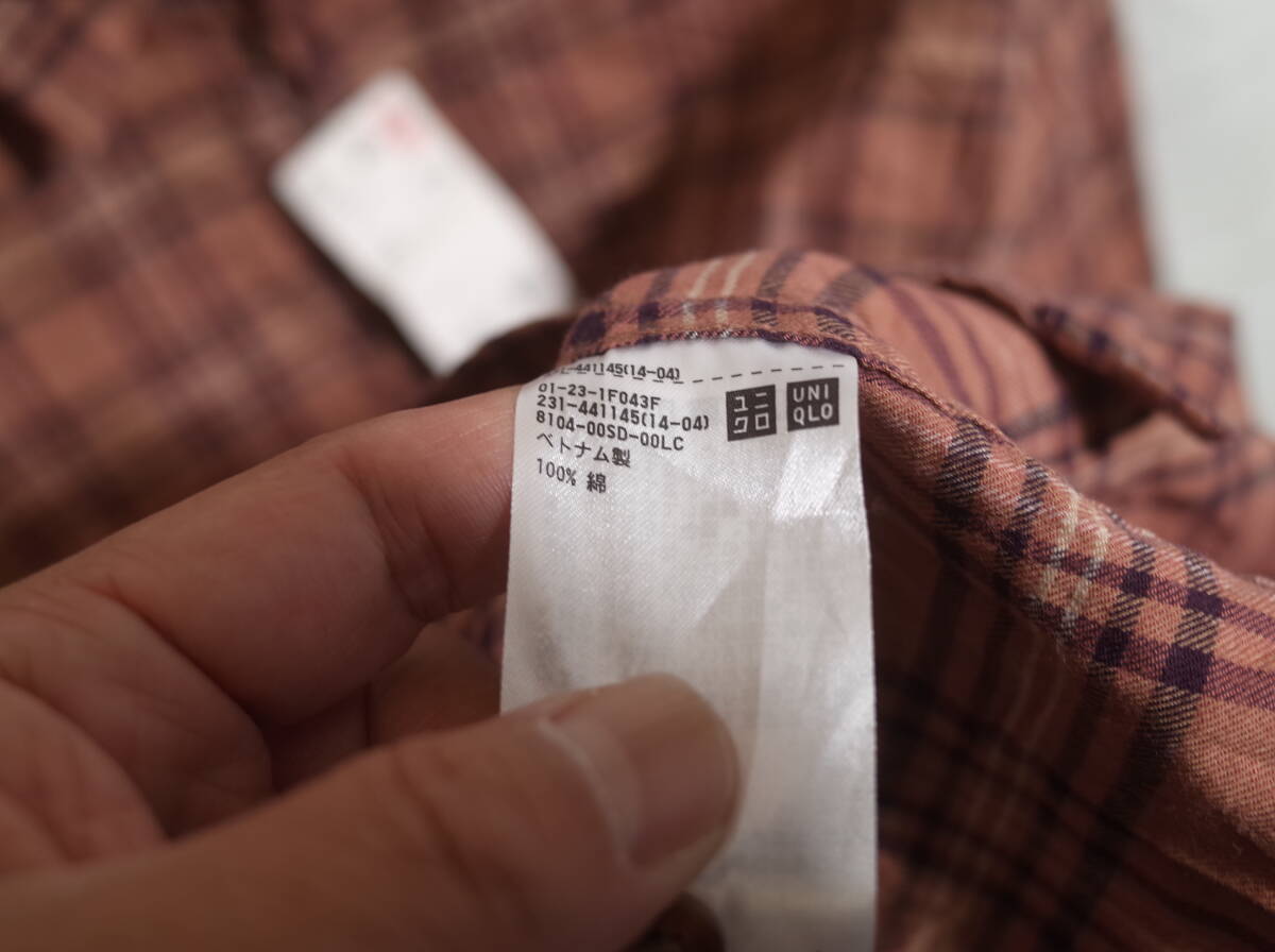 レディース pj925 未使用品 UNIQLO ユニクロ フランネル チェックシャツ XL ピンク ブラウン系 _画像5