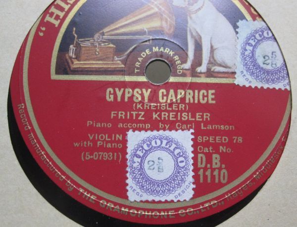 12インチSP・英国盤HMV・フリッツ クライスラーFritz Kreisler バイオリン ・羊飼いのマドリガル/ジプシー カプリース・240462の画像4