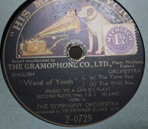 12インチ 片面盤SP・英国盤HMV・子供の魔法の杖(エルガー作曲)・エドワード エルガー卿 指揮 ;ロンドン交響楽団・A-15の画像1