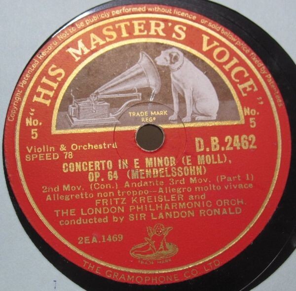 12in英国盤・フリッツクライスラーFritz Kreisler ランドンロナルド指揮 London phil・バイオリン協奏曲 (メンデルスゾーン) 3枚組・240476の画像6