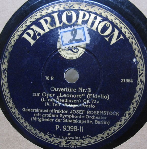 12inSP・ドイツ盤・ヨーゼフ ローゼンシュトックJOSEPH ROSENSTOCK 総合指揮;大交響楽団・ベートーベン レオノーレ序曲第３番・A-56の画像1