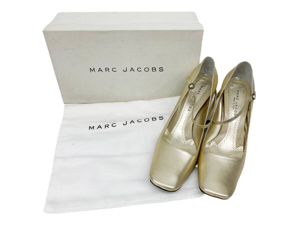 MARC JACOBS (マークジェイコブス) スクエアトゥ パンプス ストラップ エナメルレザー 7cmヒール セットバックヒール 37 ゴールド/028_画像10