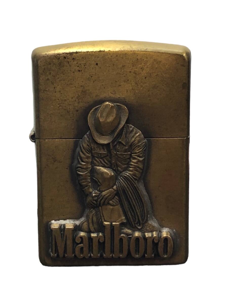 zippo (ジッポー) Marlboro マルボロ カウボーイ 1998年製 限定品 ブラス オイルライター ゴールド 雑貨/025の画像1