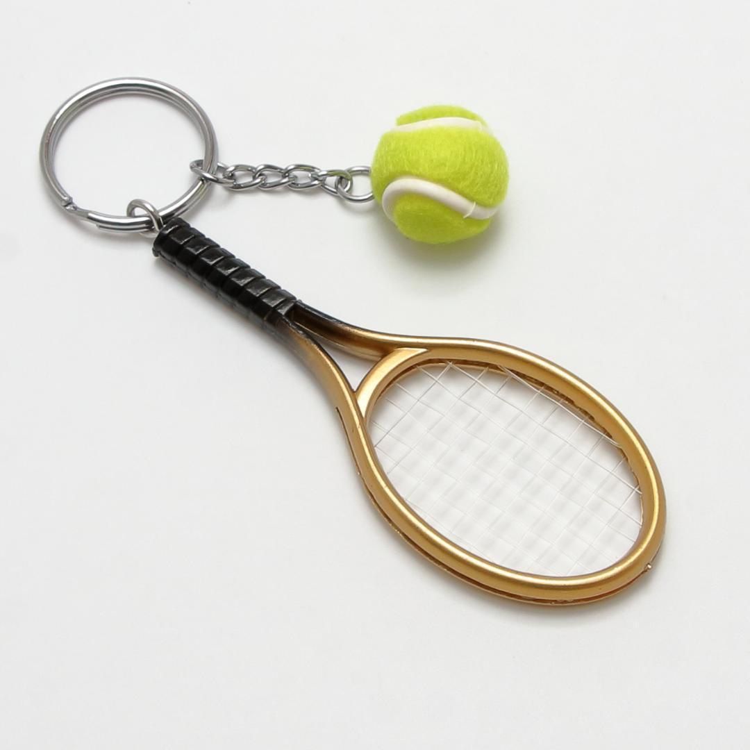 ミニチュア・テニスボールとラケットのキーホルダー　３点セット_画像4