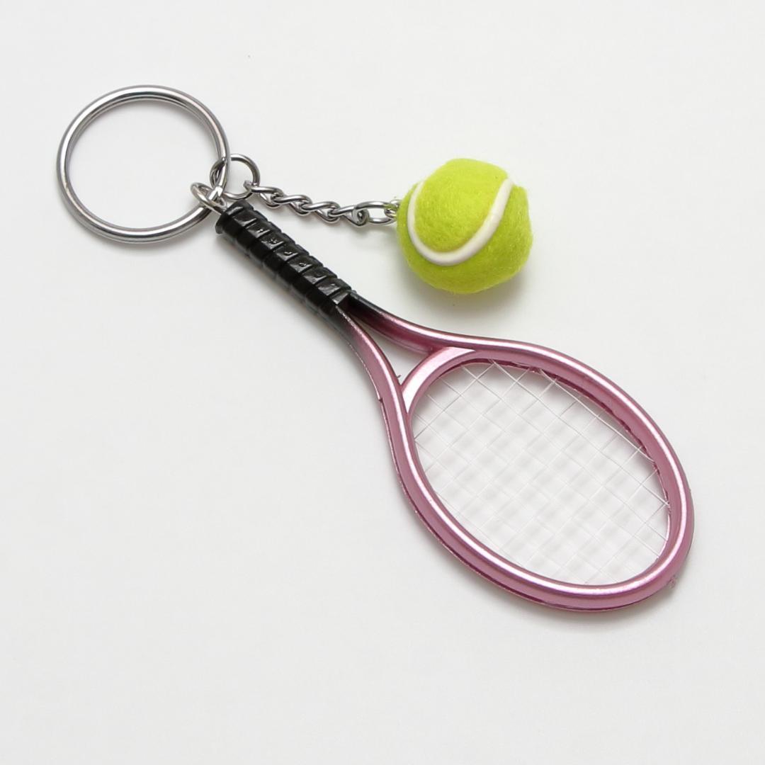 ミニチュア・テニスボールとラケットのキーホルダー　３点セット_画像3