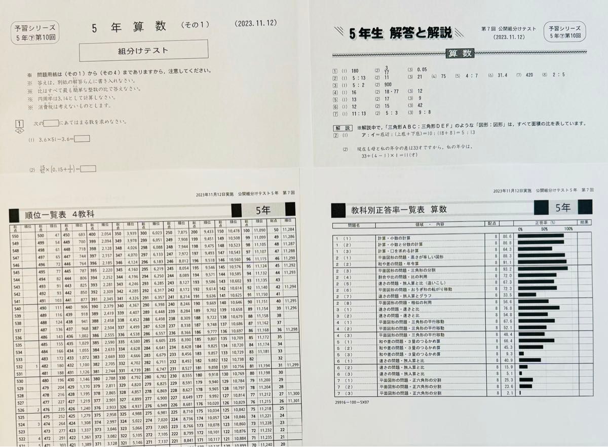 セール中　　四谷大塚　組分けテスト　5年生　2022年・2023年　2年分　過去問題・解答/資料集