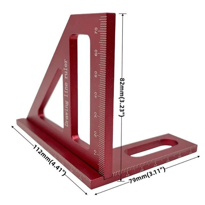 木工三角定規2x4に最適DIYケガキコンパクト軽量アルミアルマイト赤の画像5