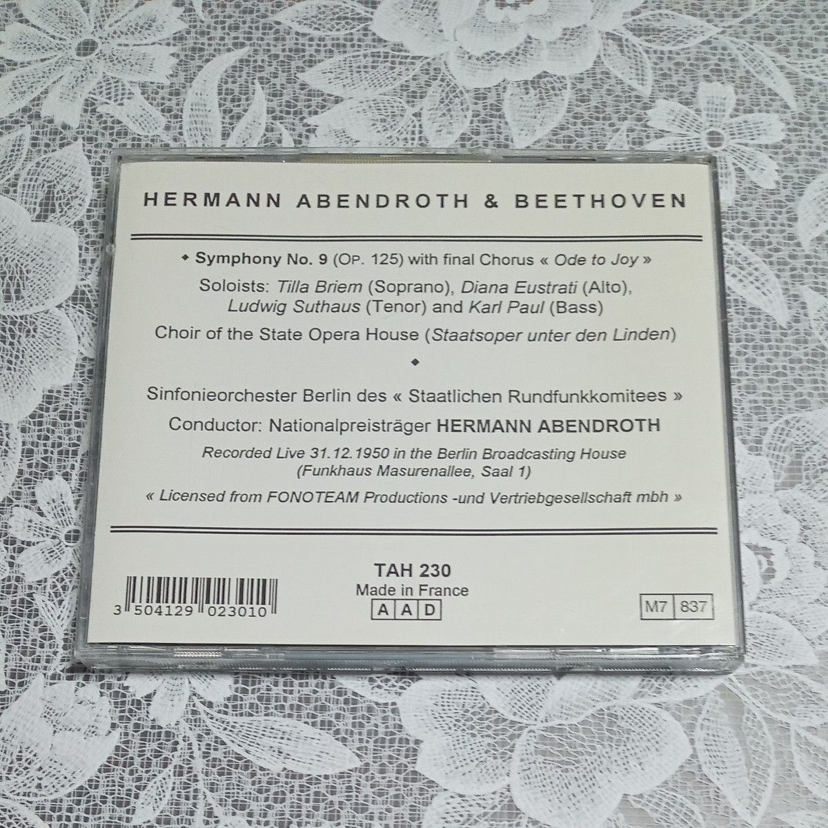CD 輸入盤　アーベントロート指揮　ベートーヴェン　交響曲第9番　合唱