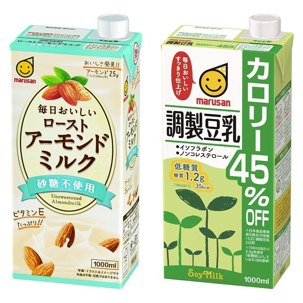 【セット買い】マルサン 毎日おいしいローストアーモンドミルク 砂糖不使用 1000ml ×6本 紙パック + マルサン 調製豆乳 カロリー45%オフ 1_画像1