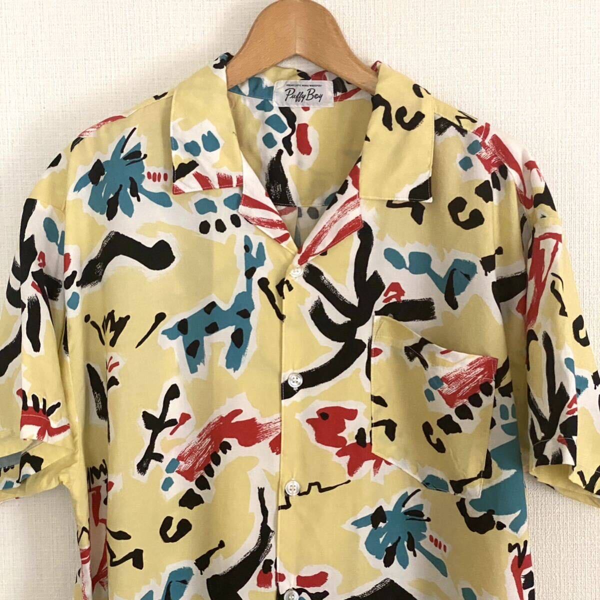 総柄 レーヨン アロハシャツ 半袖シャツ 開襟 古着 ビンテージ ヴィンテージ Vintage Rayon Shirts Aloha Hawaiian yellow _画像2