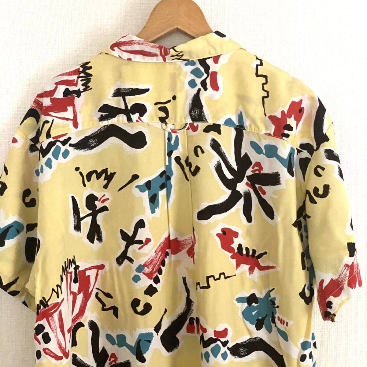 総柄 レーヨン アロハシャツ 半袖シャツ 開襟 古着 ビンテージ ヴィンテージ Vintage Rayon Shirts Aloha Hawaiian yellow _画像7