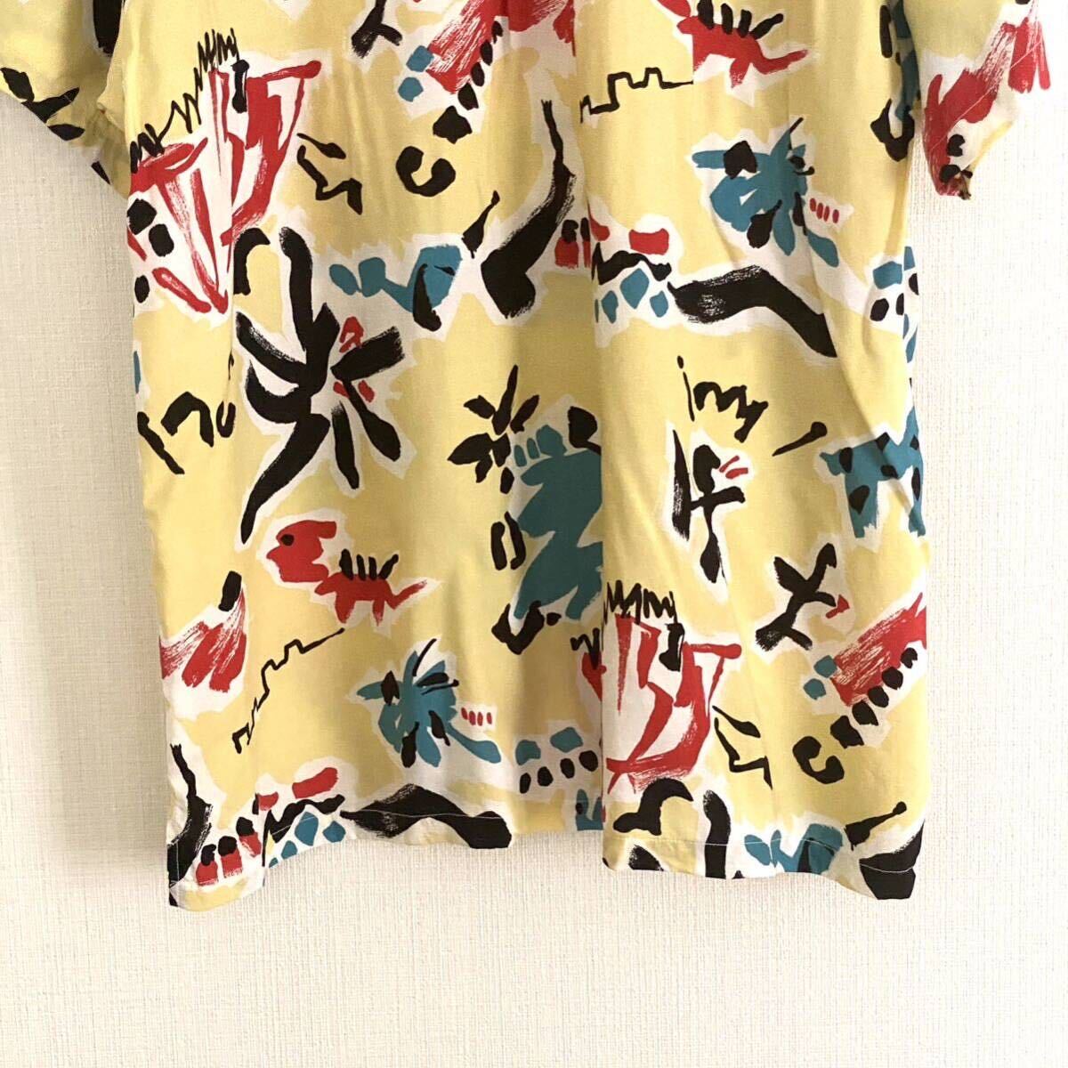 総柄 レーヨン アロハシャツ 半袖シャツ 開襟 古着 ビンテージ ヴィンテージ Vintage Rayon Shirts Aloha Hawaiian yellow _画像8