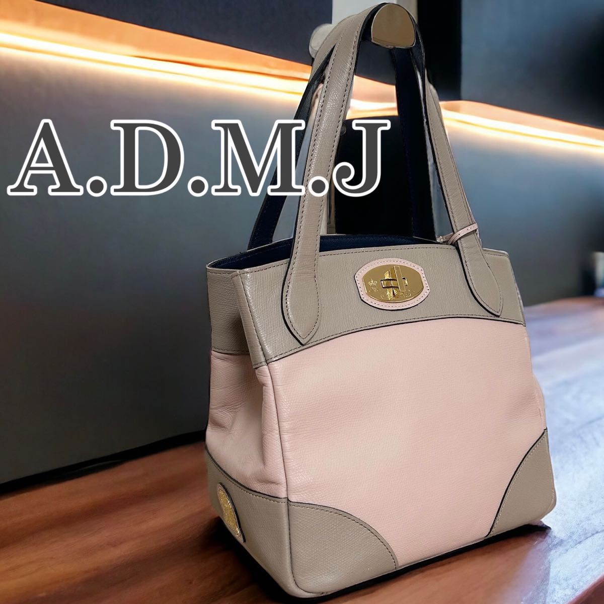 【美品】A.D.M.J アクセソワ ハンドバッグ トートバッグ レザー ピンク