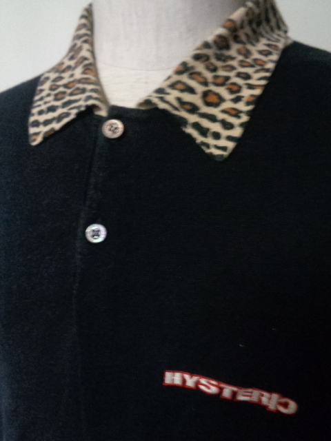 HYSTERIC GLAMOUR ヒステリックグラマー 半袖 ポロシャツ 刺繍 襟リブ 豹柄 フリー 日本製 ニット カットソー 黒/オゾンコミュニティ_画像3