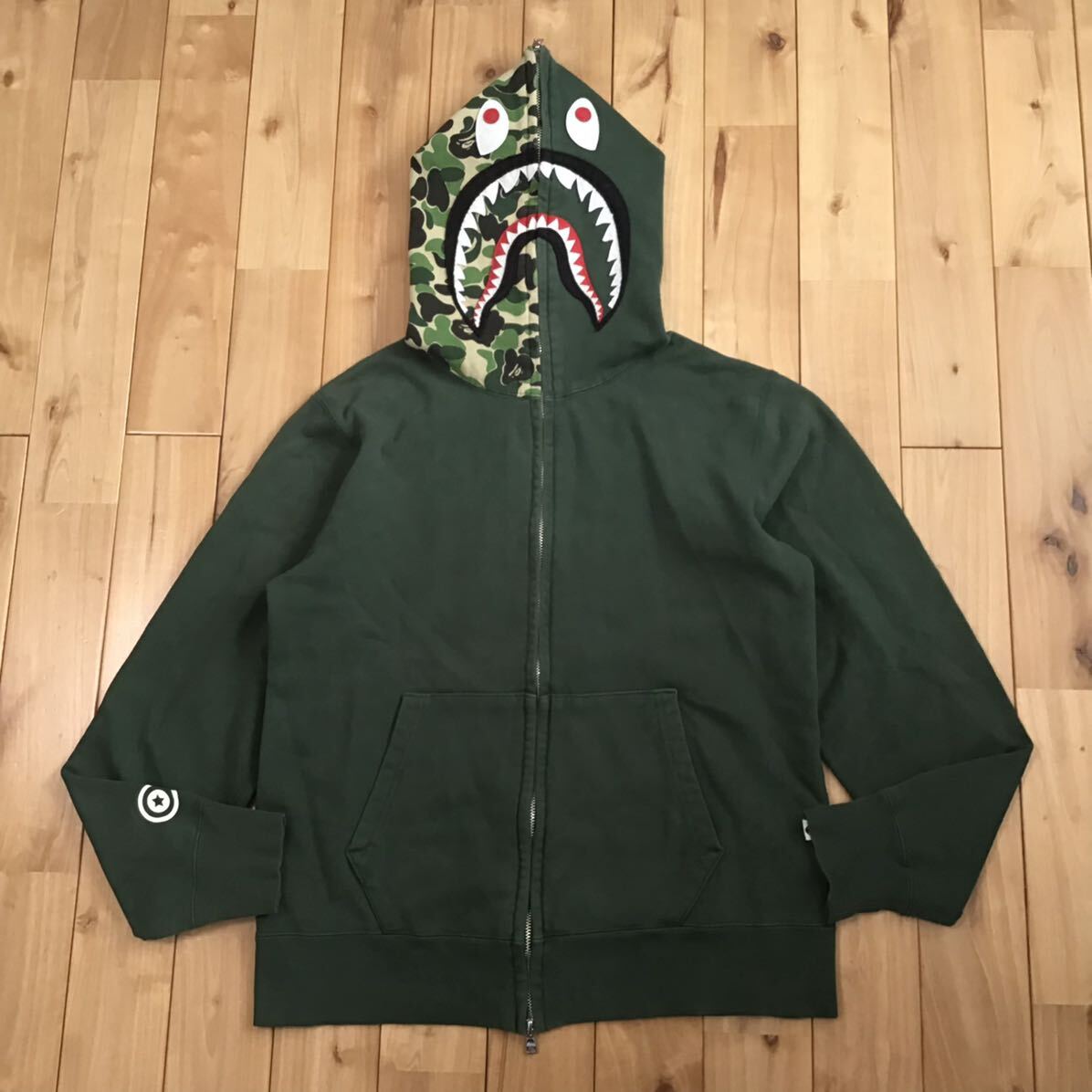 ABC camo green シャーク パーカー Lサイズ shark full zip hoodie a bathing ape BAPE エイプ ベイプ アベイシングエイプ 迷彩 i2952_画像1