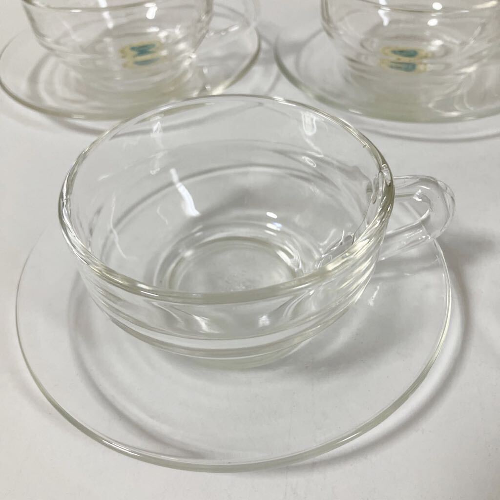 ヴィンテージ ガラス カップ ソーサー セット 5客 ティーカップ 茶器 アデリア ビンテージ 昭和レトロの画像5