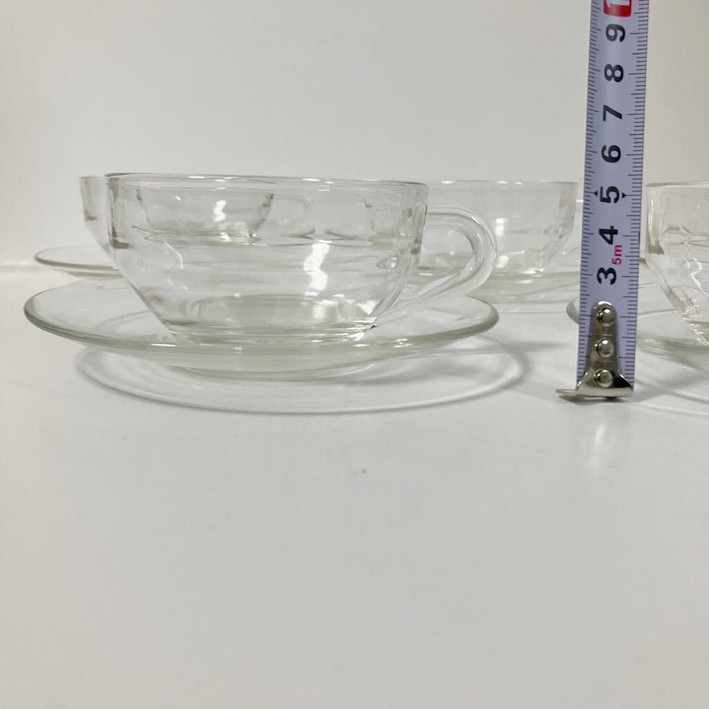 ヴィンテージ ガラス カップ ソーサー セット 5客 ティーカップ 茶器 アデリア ビンテージ 昭和レトロの画像4