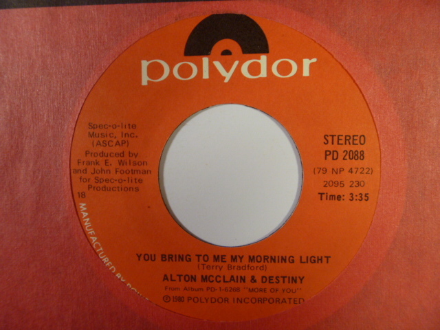 ★ALTON McCLAIN & DESTINY / You Bring To Me My Morning Light / Thank Heaven For You (Polydor)1980年 ●新品同様●の画像2