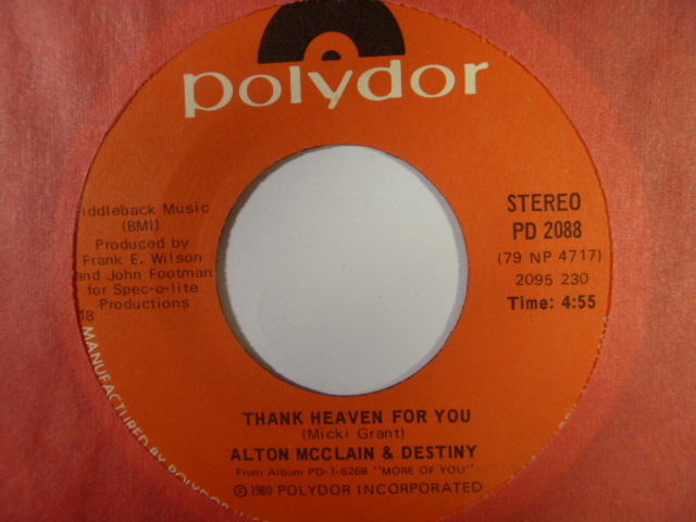 ★ALTON McCLAIN & DESTINY / You Bring To Me My Morning Light / Thank Heaven For You (Polydor)1980年 ●新品同様●の画像3
