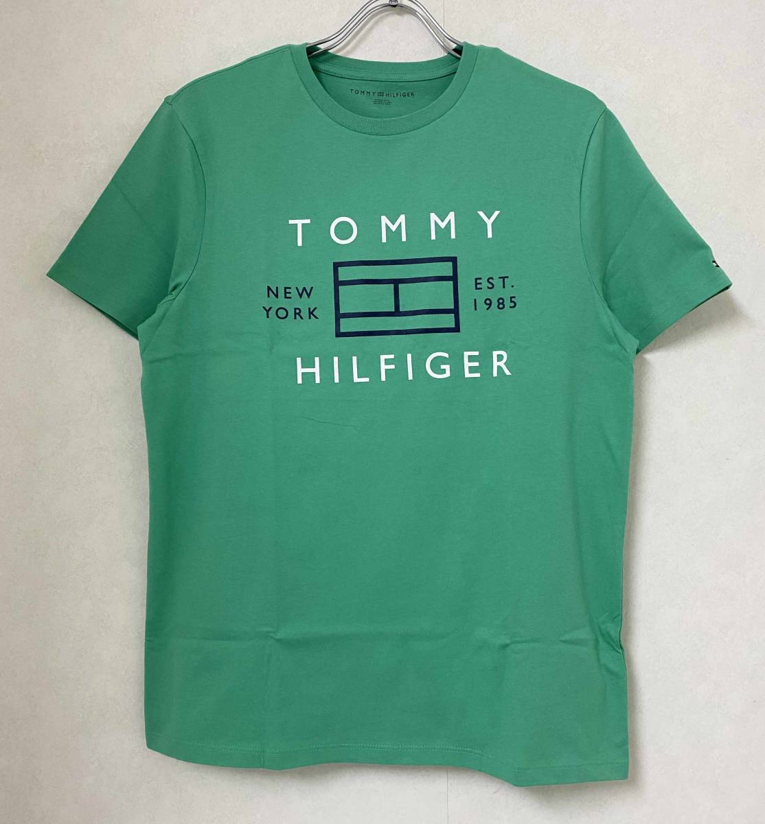 新品 XL ★ TOMMY HILFIGER トミーヒルフィガー メンズ 半袖 ロゴ Tシャツ グリーン US-L ロゴ刺繍 ビッグロゴ レディース ユニセックスの画像1