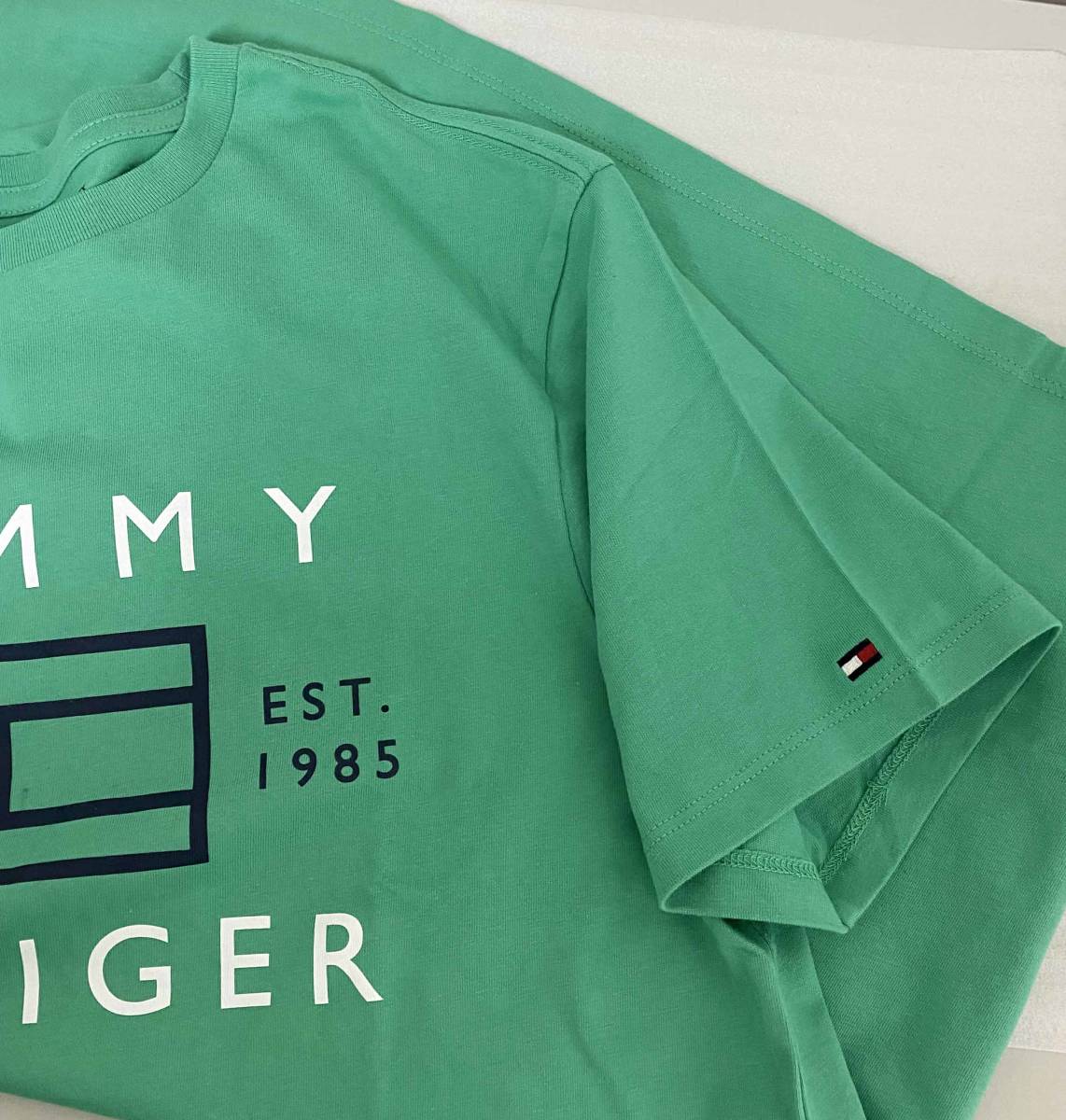 新品 XL ★ TOMMY HILFIGER トミーヒルフィガー メンズ 半袖 ロゴ Tシャツ グリーン US-L ロゴ刺繍 ビッグロゴ レディース ユニセックス