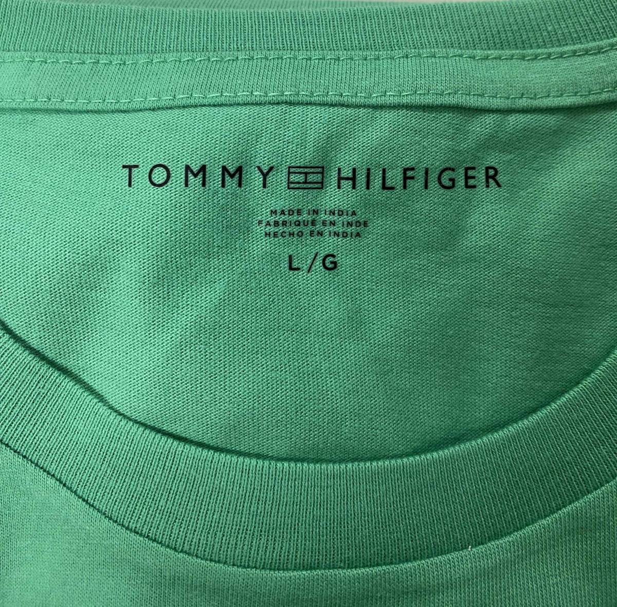 新品 XL ★ TOMMY HILFIGER トミーヒルフィガー メンズ 半袖 ロゴ Tシャツ グリーン US-L ロゴ刺繍 ビッグロゴ レディース ユニセックス