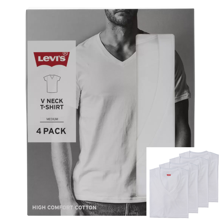 新品 4枚組 S ★ Levis リーバイス メンズ Vネック 半袖 Tシャツ ホワイト コットン ユニセックス レディース インナー 下着 アウター 白_画像1