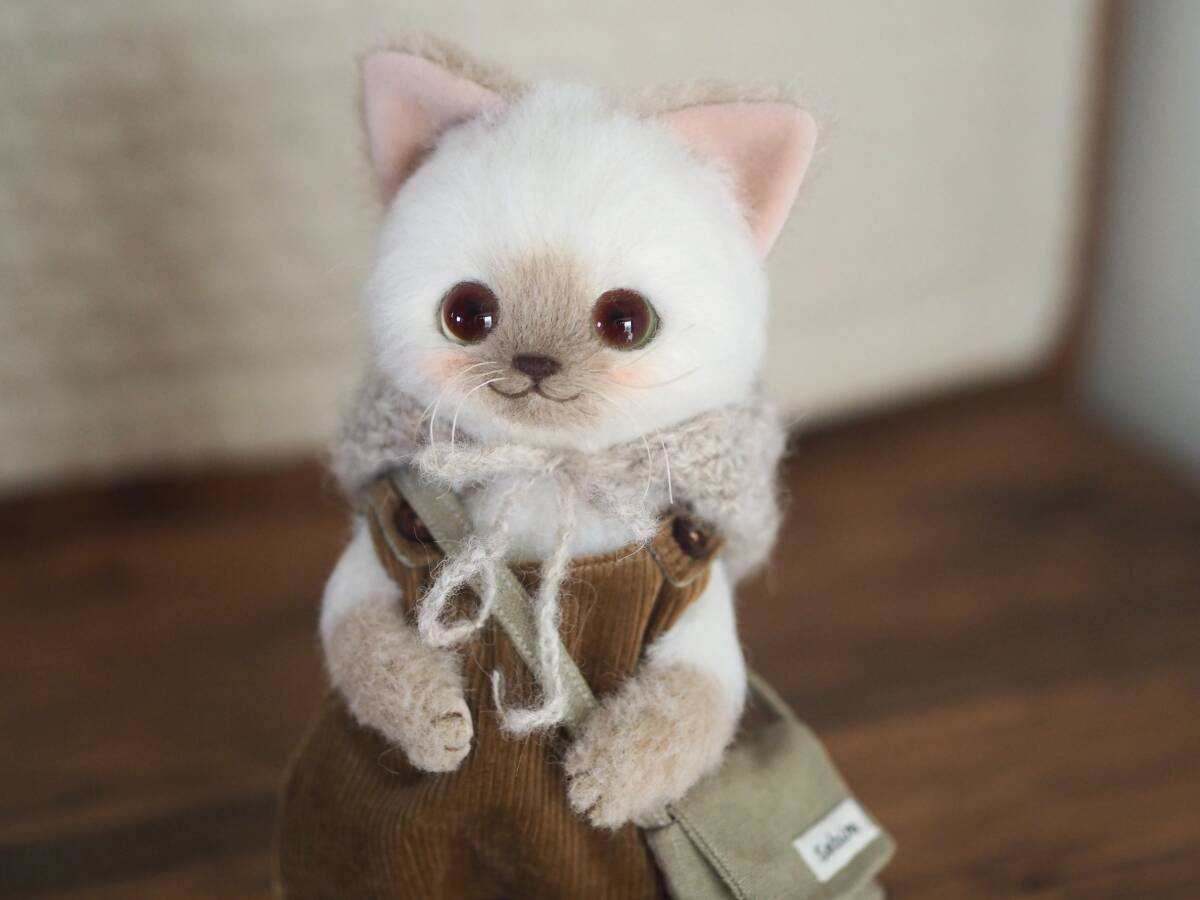 creamy ハンドメイド シャム猫 羊毛フェルト ぬいぐるみ 全身可動 teddybear アートドールの画像3