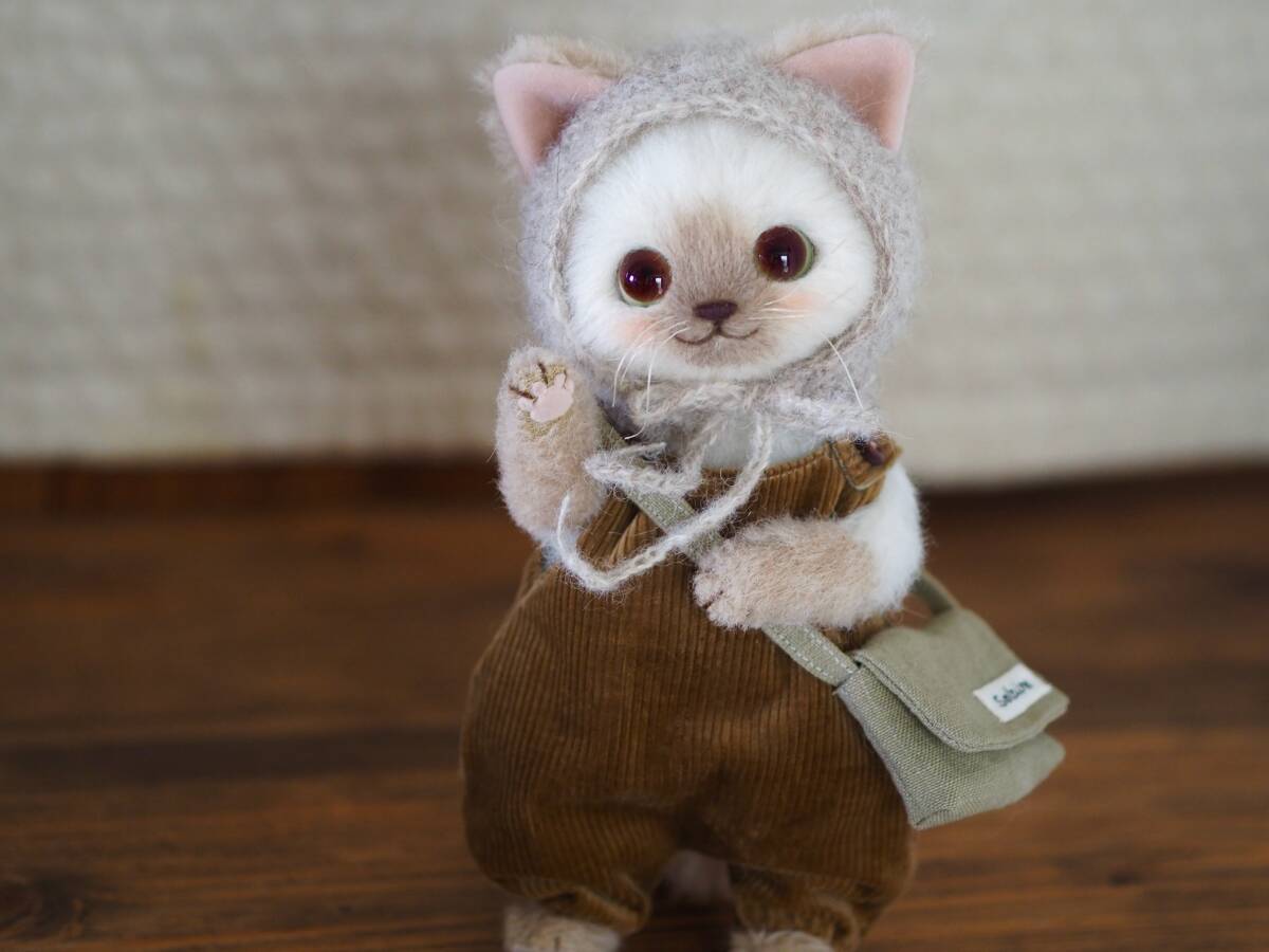 creamy ハンドメイド シャム猫 羊毛フェルト ぬいぐるみ 全身可動 teddybear アートドールの画像6