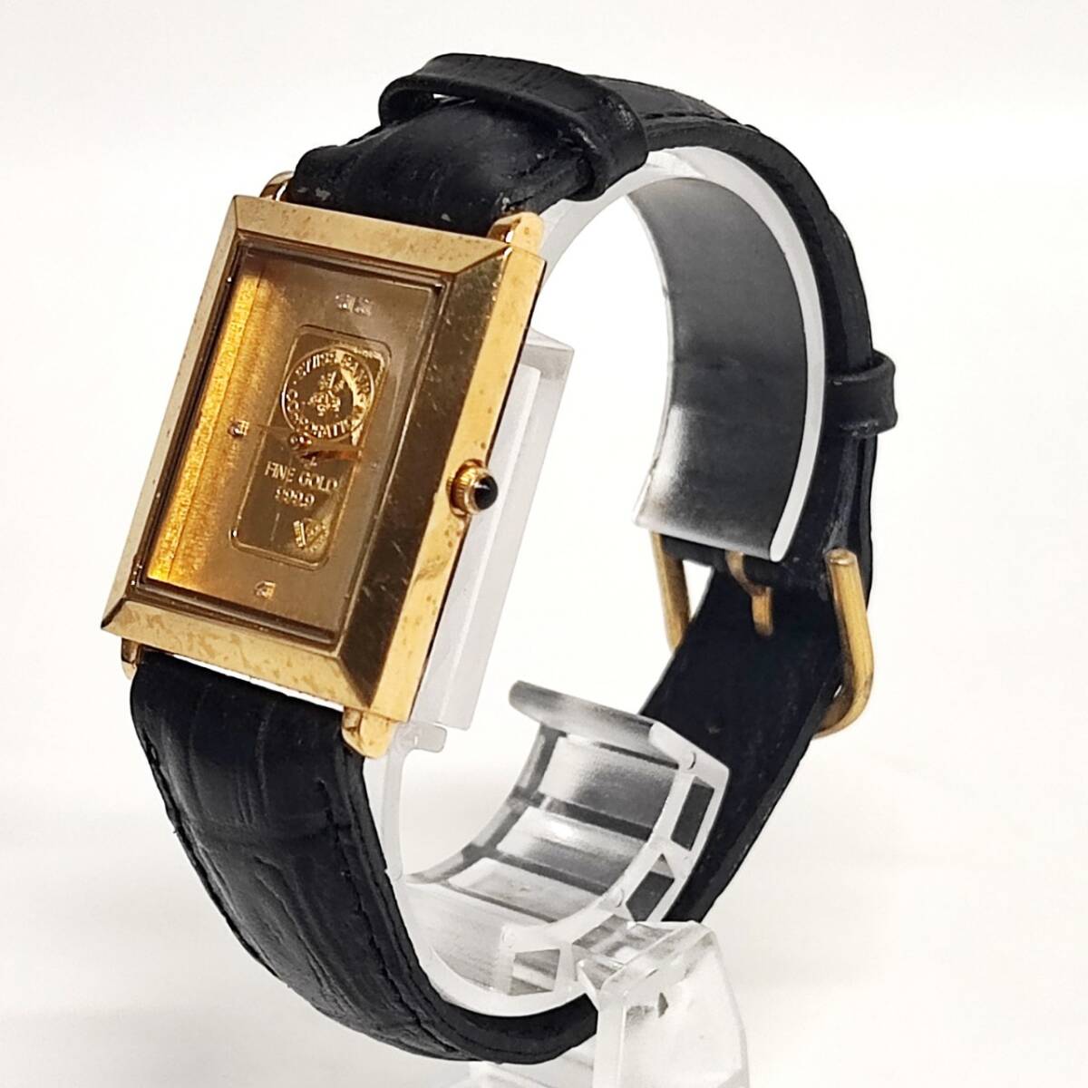 1円~【動作未確認】スイスバンク SWISSBANK SK-125-C FINE GOLD 999.9 クォーツ ボーイズ腕時計 ゴールド文字盤 スクエア 3針 YKの画像2