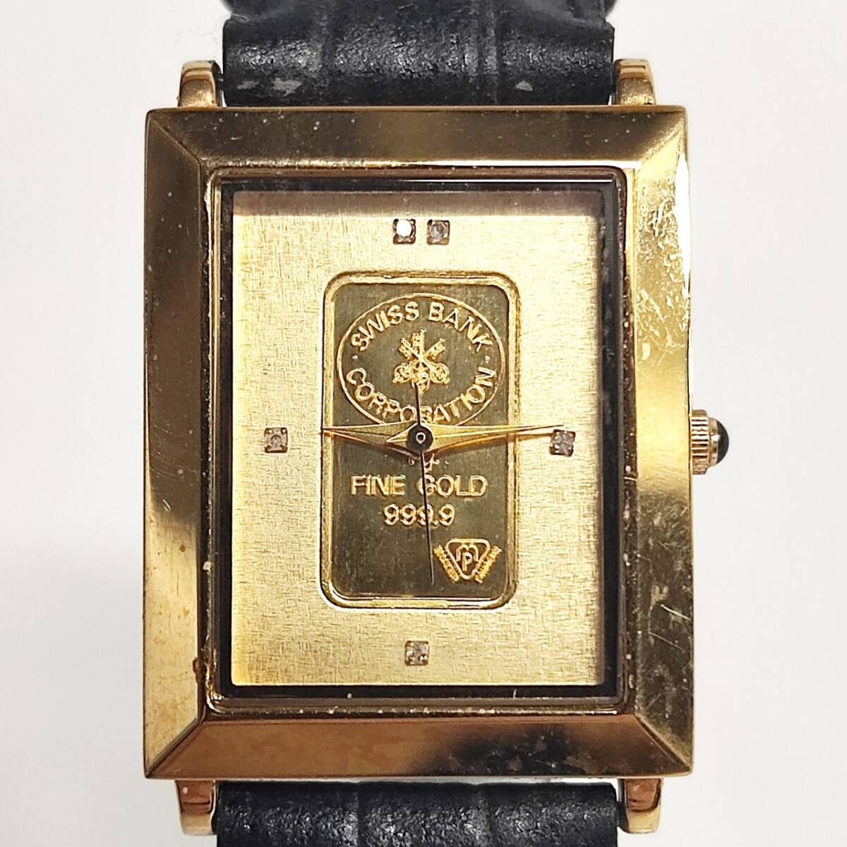 1円~【動作未確認】スイスバンク SWISSBANK SK-125-C FINE GOLD 999.9 クォーツ ボーイズ腕時計 ゴールド文字盤 スクエア 3針 YK_画像1