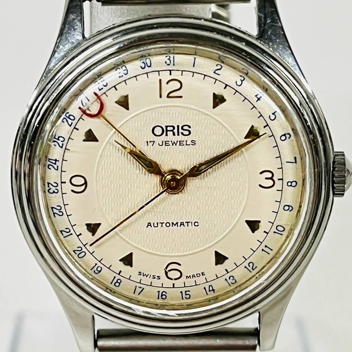 1円~【実動】オリス ORIS ポインターデイト 7403 自動巻き メンズ腕時計 シルバー文字盤 ラウンド 裏スケ スイス製 G153038の画像1