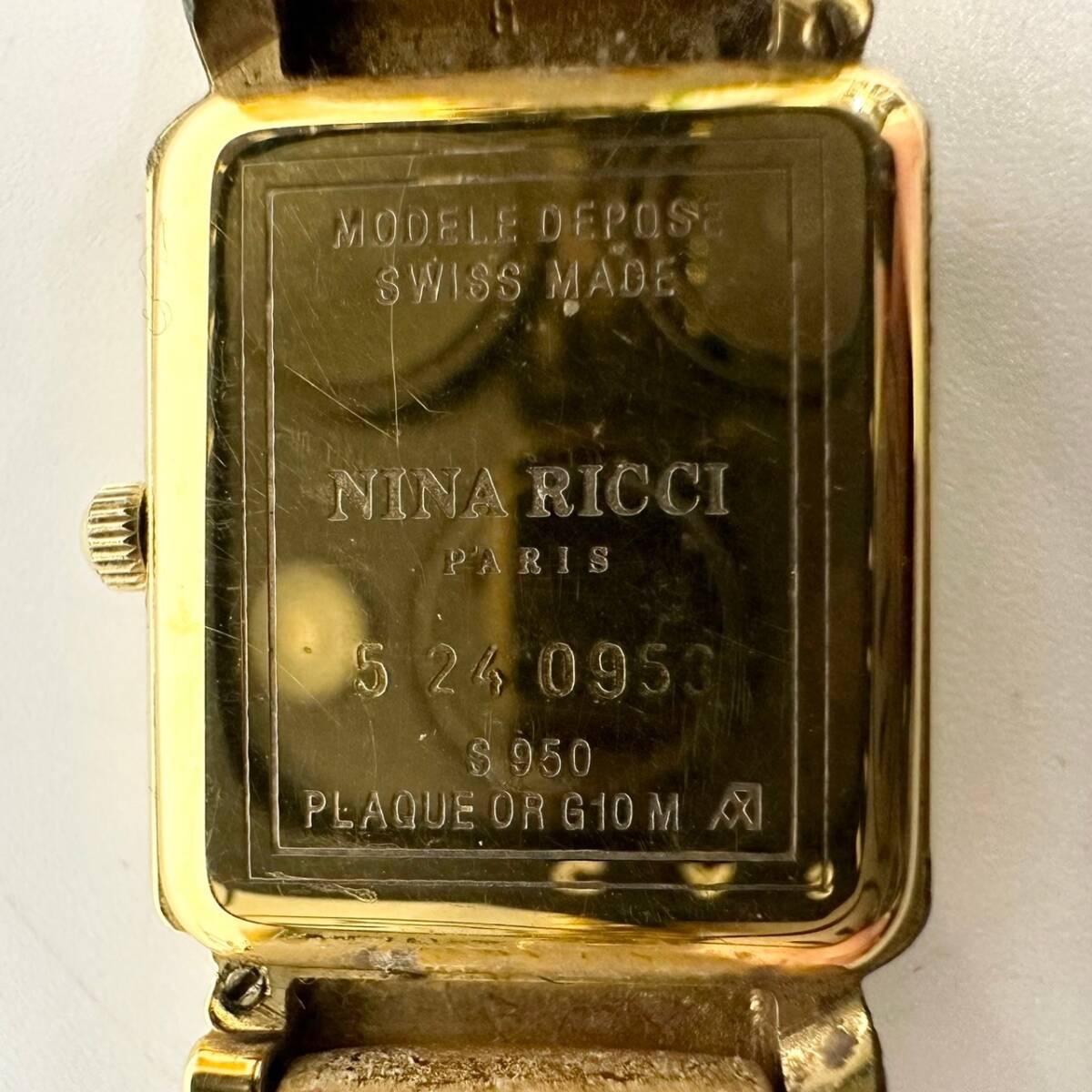 1円~【実動】ニナリッチ NINA RICCI S950 クォーツ レディース腕時計 シェル文字盤 スクエアフェイス ローマン 2針 スイス製 G142878