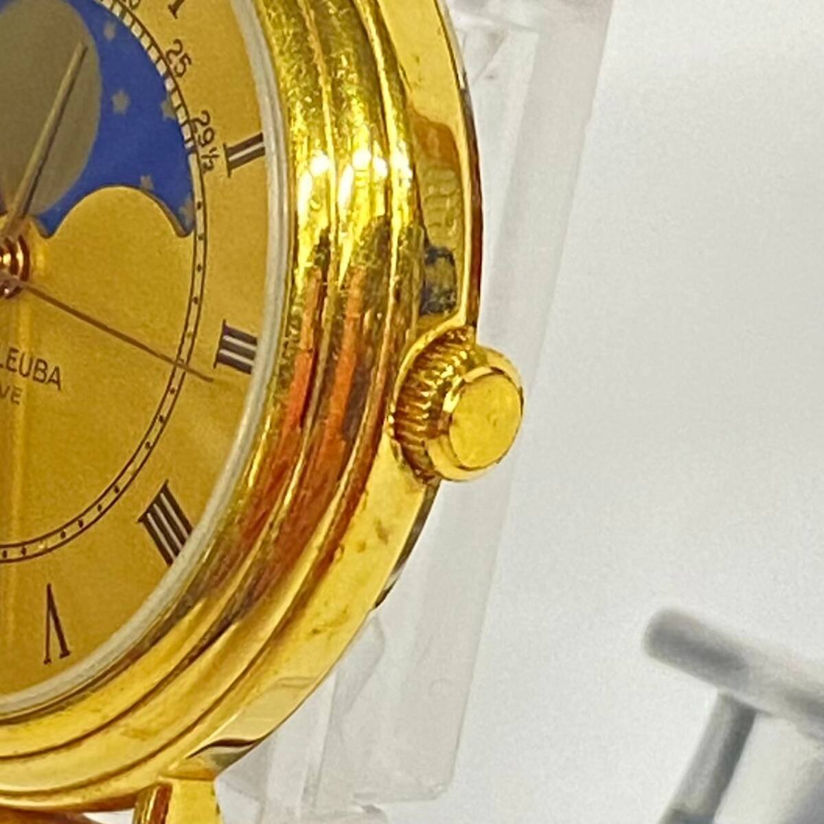 1円~【実動】ファーブルルーバ FAVRE-LEUBA 1660-51 クォーツ メンズ腕時計 ゴールド文字盤 ムーンフェイズ ローマン デイト G102116の画像3