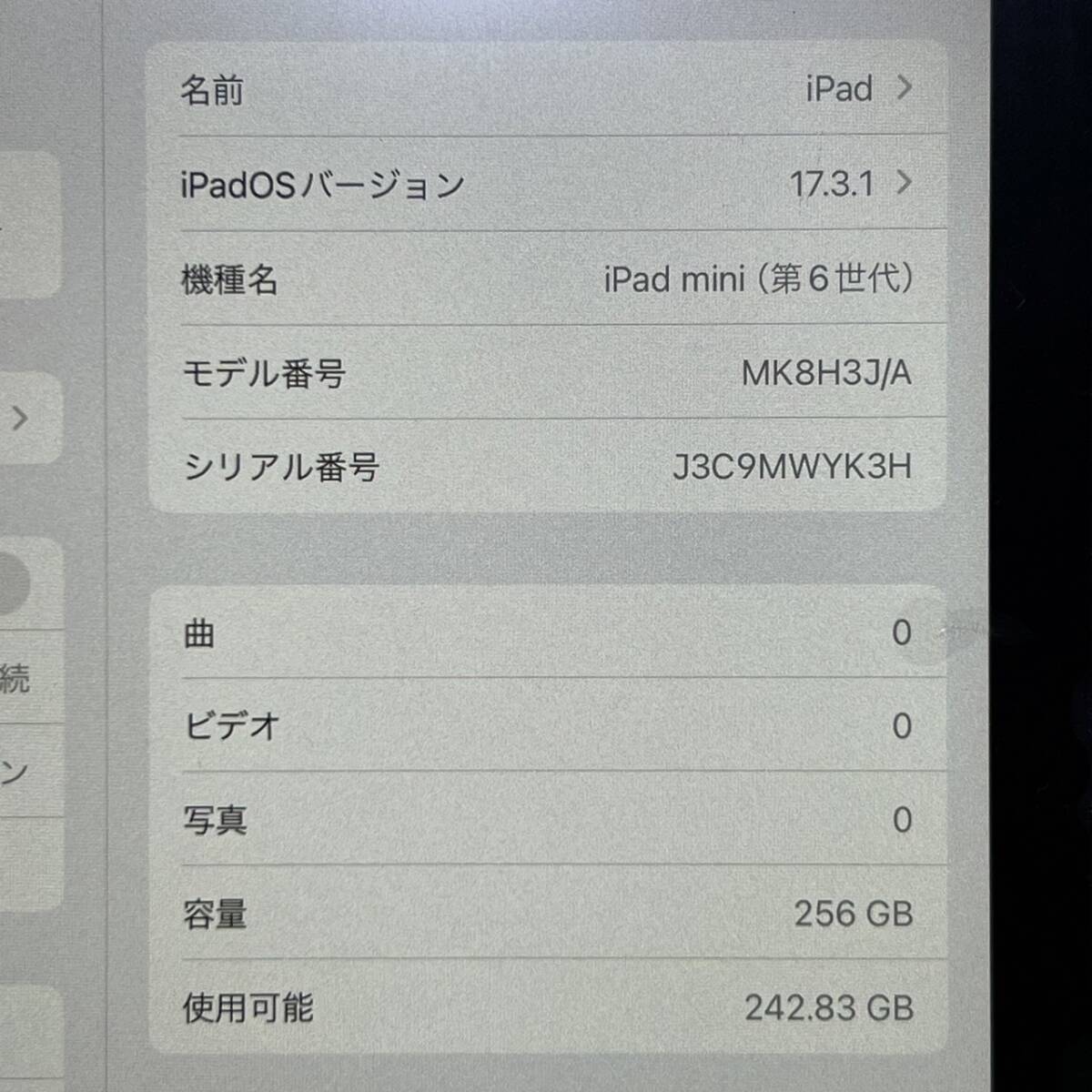 1円~【初期化済み】Apple iPad mini 第6世代 8.3インチ Liquid Retinaディスプレイ Wi-Fi + Cellularモデル スターライト MK8H3JA 256GB_画像7