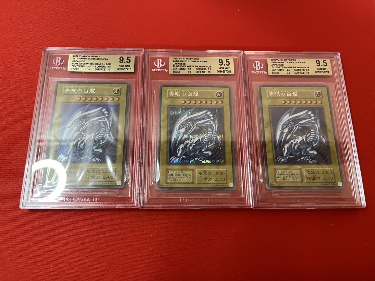 【BGS9.5=PSA10】3枚セット ブルーアイズ 遊戯王 25周年記念プロモ 海馬セット レリーフ blue eyes 青眼の白龍の画像1