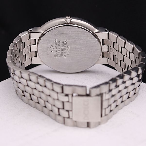 1円 稼働 良品 セイコードルチェ 8N46-6000 QZ ホワイト文字盤 デイト 黒ベゼル SS メンズ腕時計 KMR 3856000 3BJYの画像4