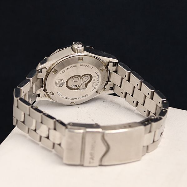 1円 稼働 良品 QZ タグホイヤー アクアレーサー 300m WAF1417 デイト 青シェル文字盤 レディース腕時計 OKZ 0912300 3YBTの画像4