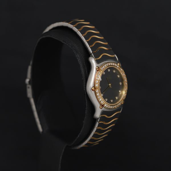 1円 QZ エベル 石付き 7126 166902-X 黒文字盤 レディース腕時計 KRK 0577200 3YBTの画像2