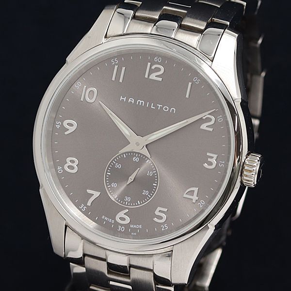 1円 稼働 良品 QZ ハミルトン ジャズマスター シンライン H384110 スモセコ グレー文字盤 メンズ腕時計 OKZ 3252200 3NBTの画像1