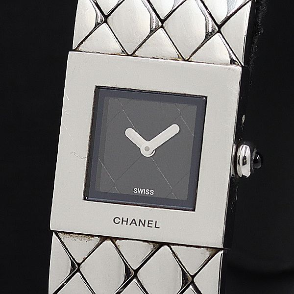 1円 稼働 良品 シャネル マトラッセ H0009 QZ 黒文字盤 レディース腕時計 NSY 9178400 3OKTの画像1